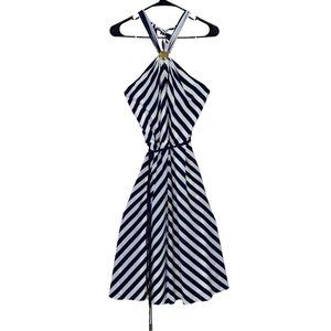 ANNE KLEIN  blue and white stripes midi dress, size 12